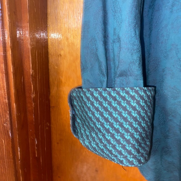 Robert Graham Men’s Casual Button Down Shirt 3XL Teal Paisley W/ Geometric Cuff - Picture 3 of 5